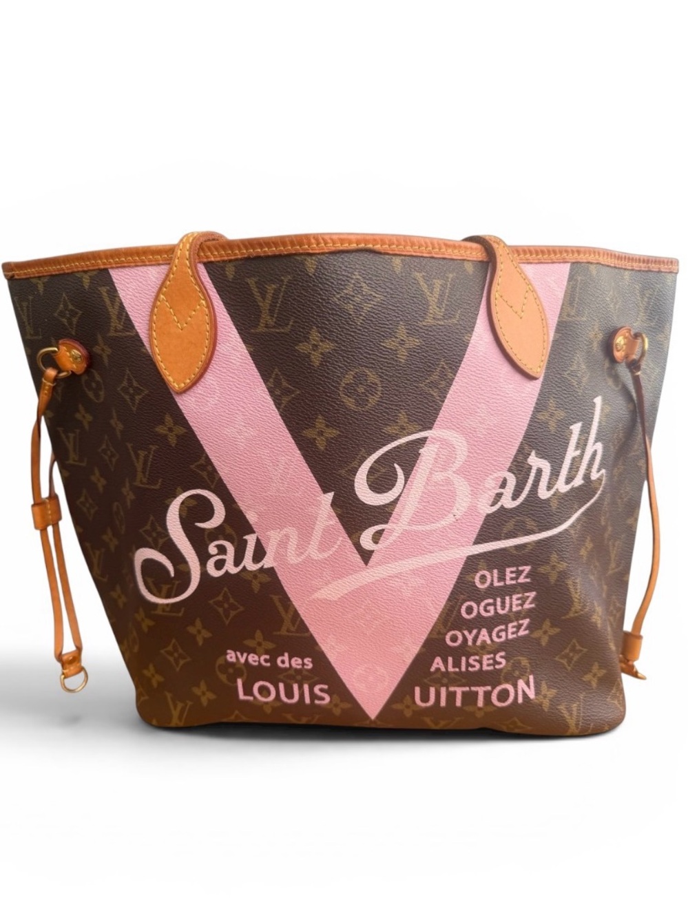 Louis Vuitton Brown Monogram Tote with Pink 'Saint Barth' Graphic